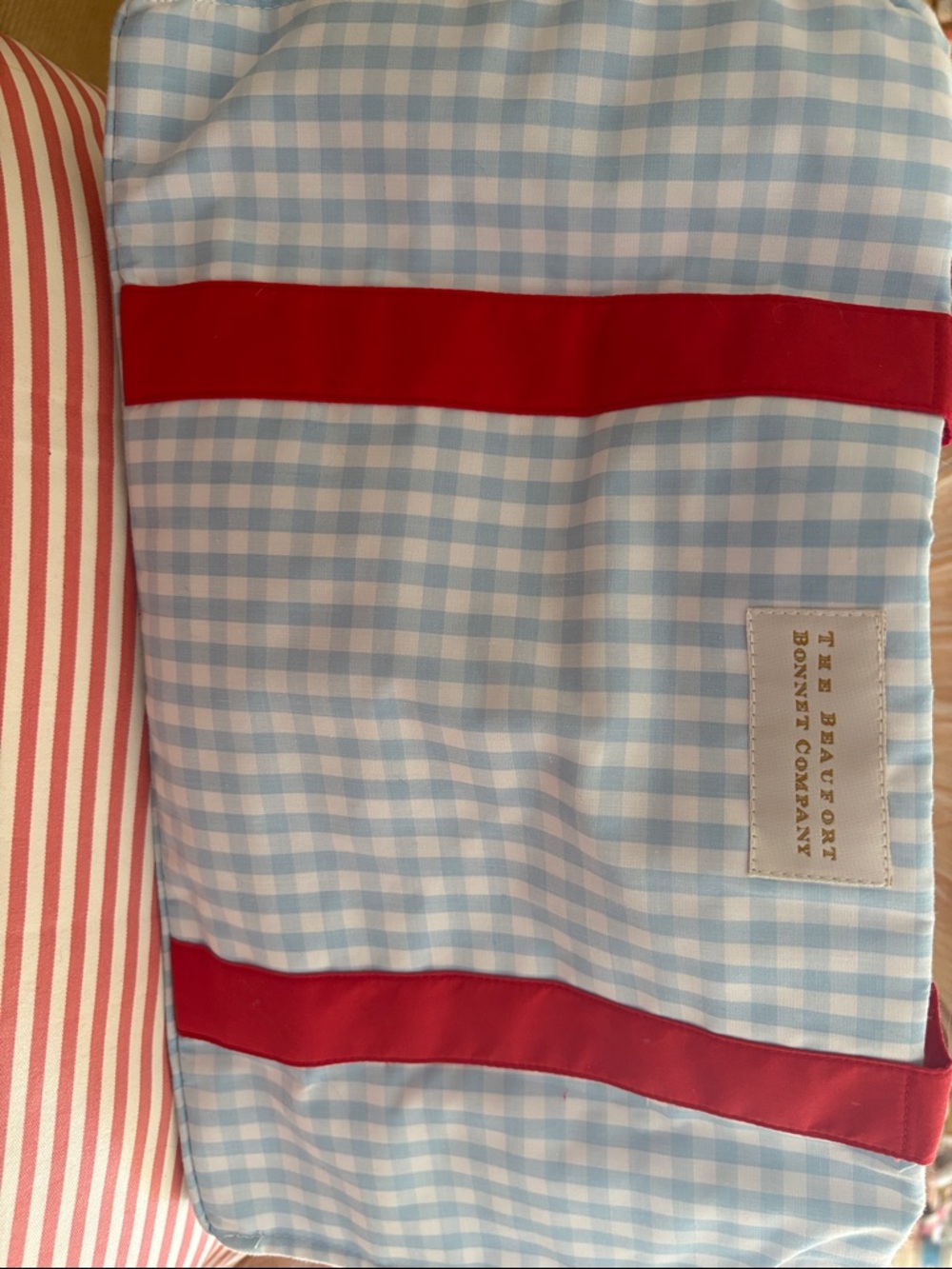 The Beaufort Bonnet Company Light Blue Gingham Tote with Red Straps - Picture 10 of 11